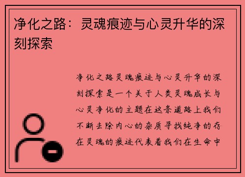 净化之路：灵魂痕迹与心灵升华的深刻探索